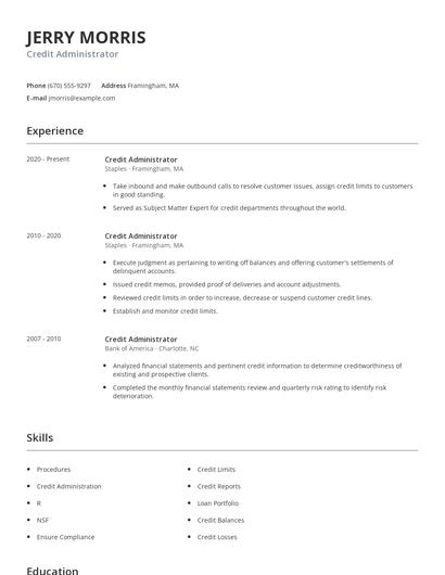 Credit Administrator Resume