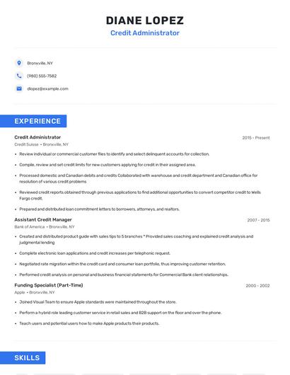 Credit Administrator Resume