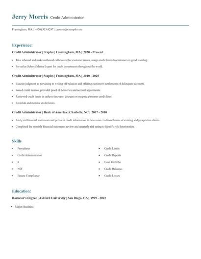 Credit Administrator Resume