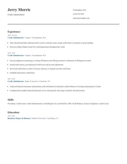 Credit Administrator Resume