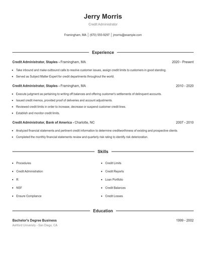 Credit Administrator Resume