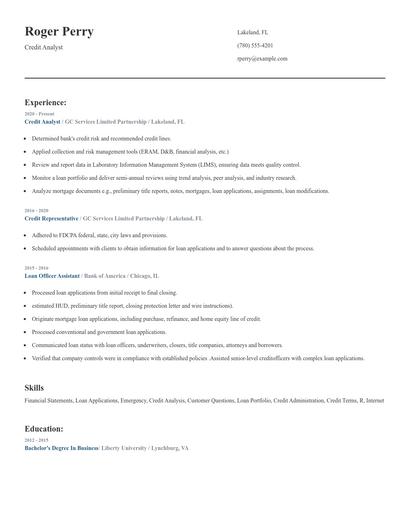 Credit Analyst Resume