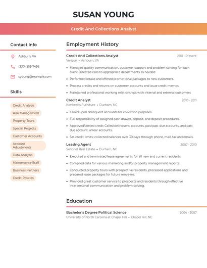 Credit And Collections Analyst Resume
