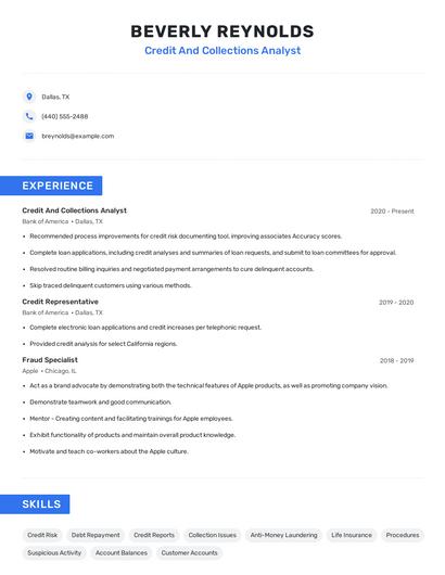 Credit And Collections Analyst Resume
