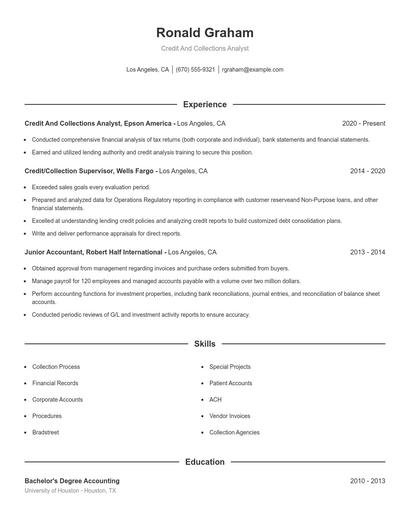 Credit And Collections Analyst Resume