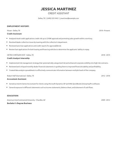 Credit Assistant Resume