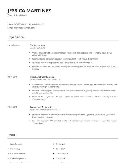 Credit Assistant Resume
