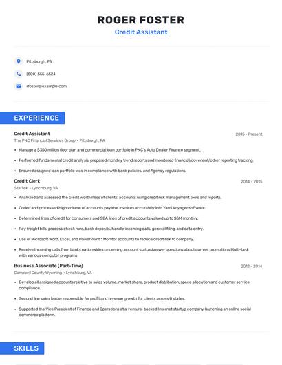 Credit Assistant Resume