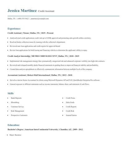 Credit Assistant Resume