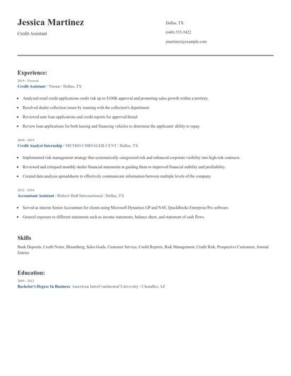 Credit Assistant Resume