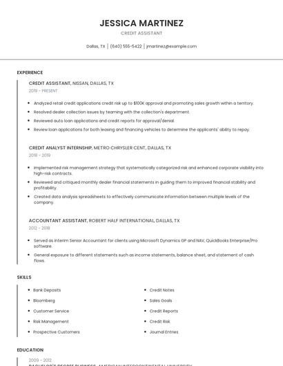 Credit Assistant Resume