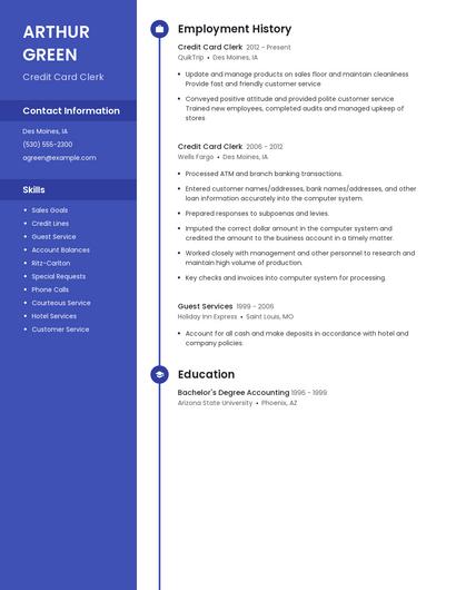 Credit Card Clerk Resume