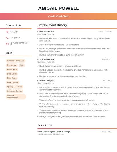 Credit Card Clerk Resume