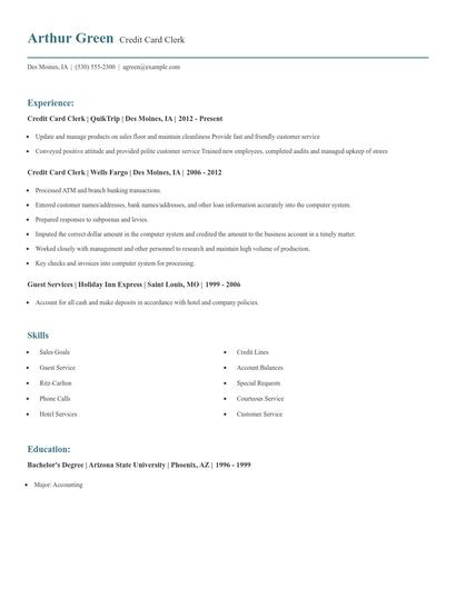 Credit Card Clerk Resume