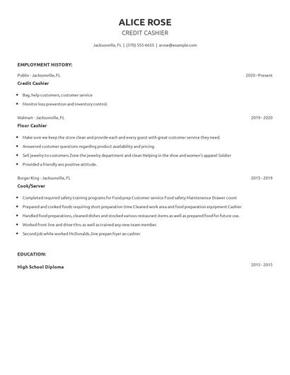 Credit Cashier Resume