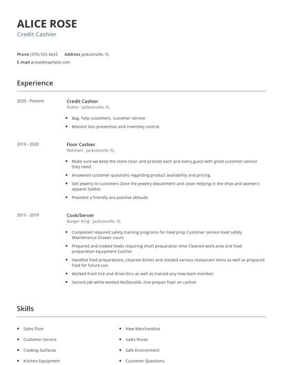 Credit Cashier Resume