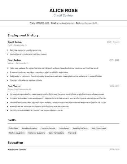 Credit Cashier Resume