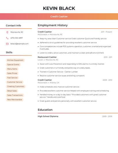 Credit Cashier Resume