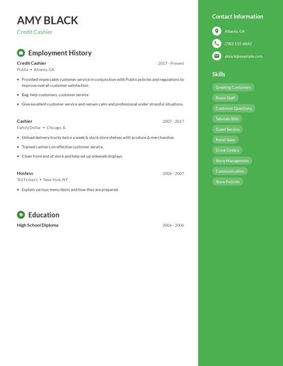 Credit Cashier Resume