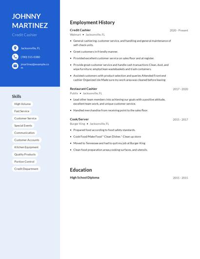 Credit Cashier Resume