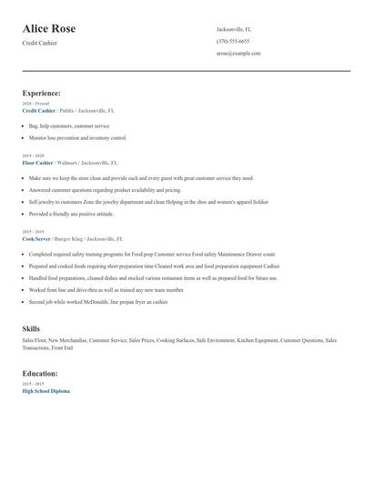 Credit Cashier Resume