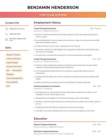 Credit Charge Authorizer Resume