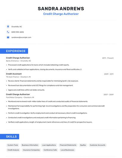 Credit Charge Authorizer Resume