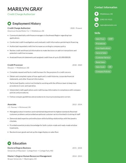 Credit Charge Authorizer Resume