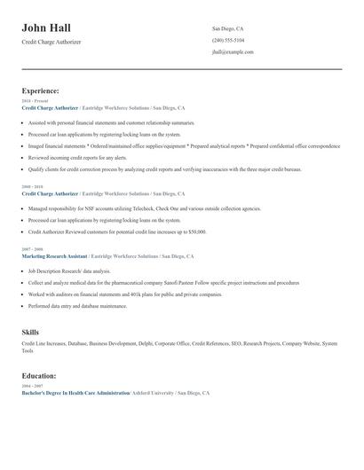 Credit Charge Authorizer Resume