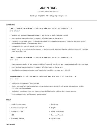 Credit Charge Authorizer Resume