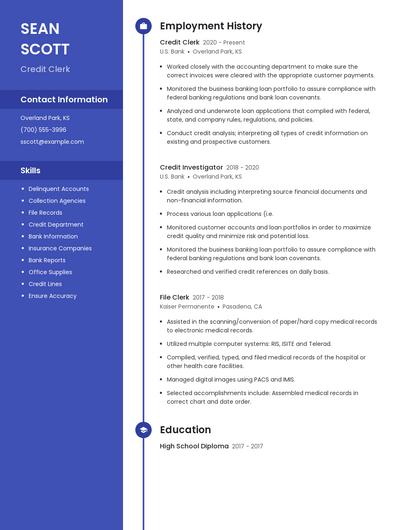 Credit Clerk Resume