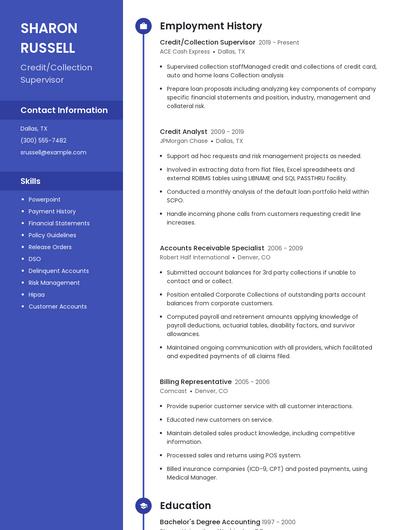 Credit/Collection Supervisor Resume