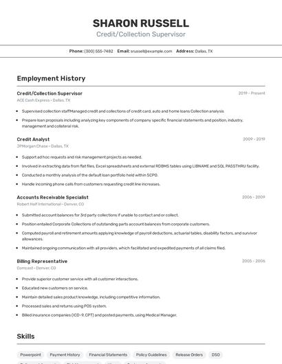 Credit/Collection Supervisor Resume