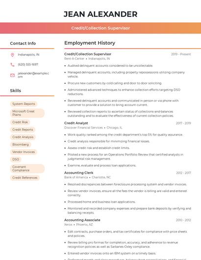 Credit/Collection Supervisor Resume