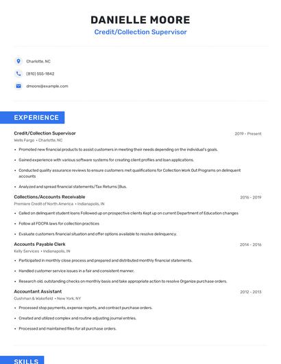 Credit/Collection Supervisor Resume