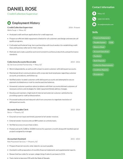 Credit/Collection Supervisor Resume