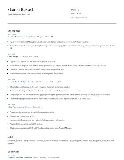 Credit/Collection Supervisor Resume