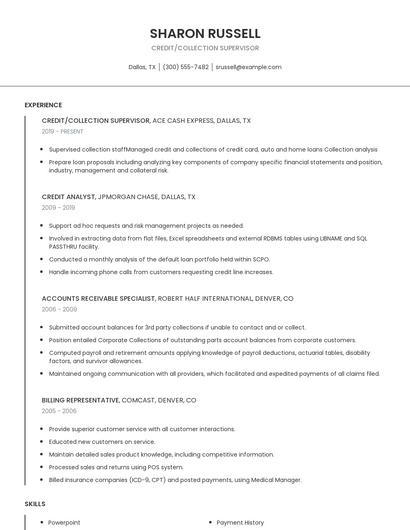 Credit/Collection Supervisor Resume