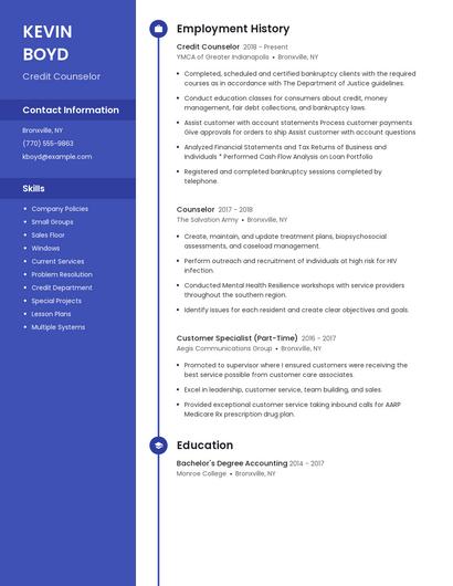 Credit Counselor Resume