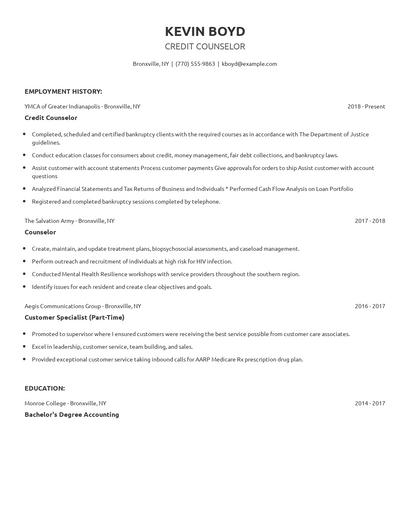 Credit Counselor Resume