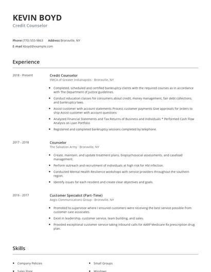 Credit Counselor Resume