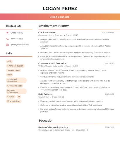 Credit Counselor Resume