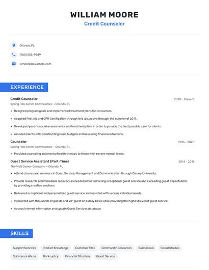 Credit Counselor Resume