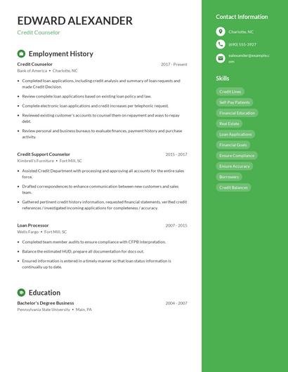 Credit Counselor Resume