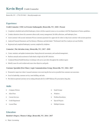Credit Counselor Resume
