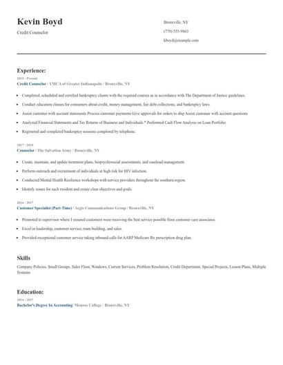 Credit Counselor Resume