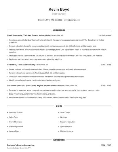 Credit Counselor Resume