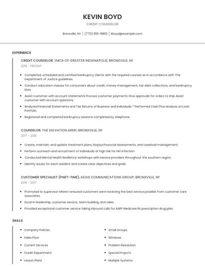 Credit Counselor Resume