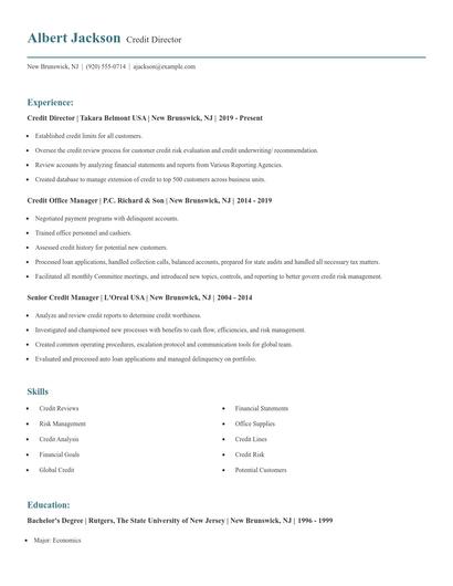 Credit Director Resume