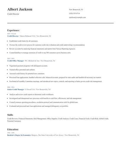 Credit Director Resume
